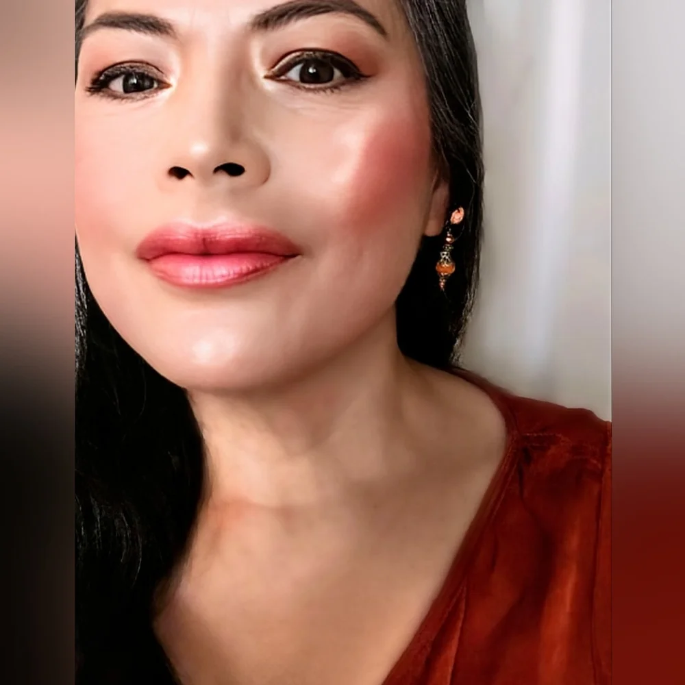 Victorian Rustic Autumn's Pumpkin Orange Crystal & Glass In Brass Earrings - Picture 7 of 8